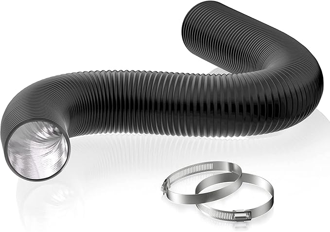 HG Power 4 Inch 8 FT Dryer Vent Hose, Flexible Aluminum Air Ducting, Heavy-Duty Dryer Hose with 2 Clamps, Dryer Duct Kit for HVAC Ventilation Heating Cooling Exhaust