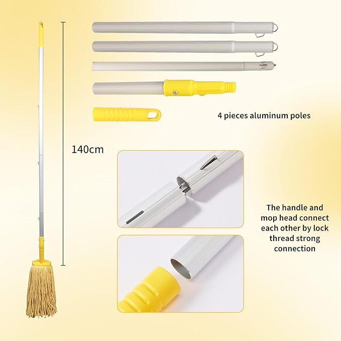35 Quarts Commercial Mop Bucket with Side-Press Wringer for Floor Cleaning, Yellow, Including One Commercial Mop