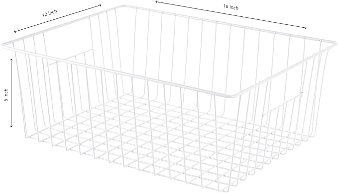 Upright Freezer Organizer Bins， Freezer Baskets for 16, 17, 21 cu.ft Standup Freezer, Wire Storage Baskets with Built-in Handles for Frozen Foods, Snacks, Vegetables, Fruits and More, Set of 4 , White