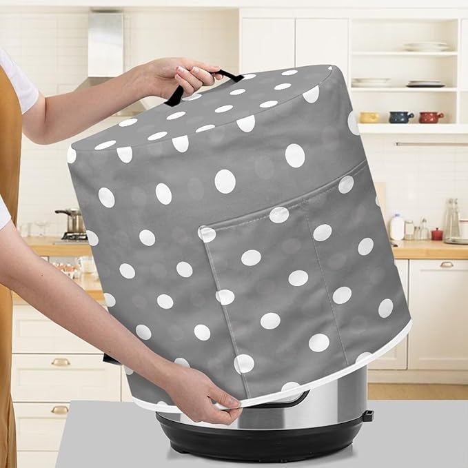 Small Appliance Covers for Air Fryer & Electric Rice Cooker, Grey Polka Dot Pressure Cooker Dust Covers for Kitchen Appliances 8 qt Accessories with Storage Pockets