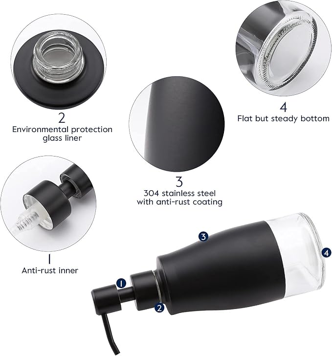Gaussra Black Soap Dispenser - 11 OZ / 320 ML | Refillable Lotion Stainless - Image 6