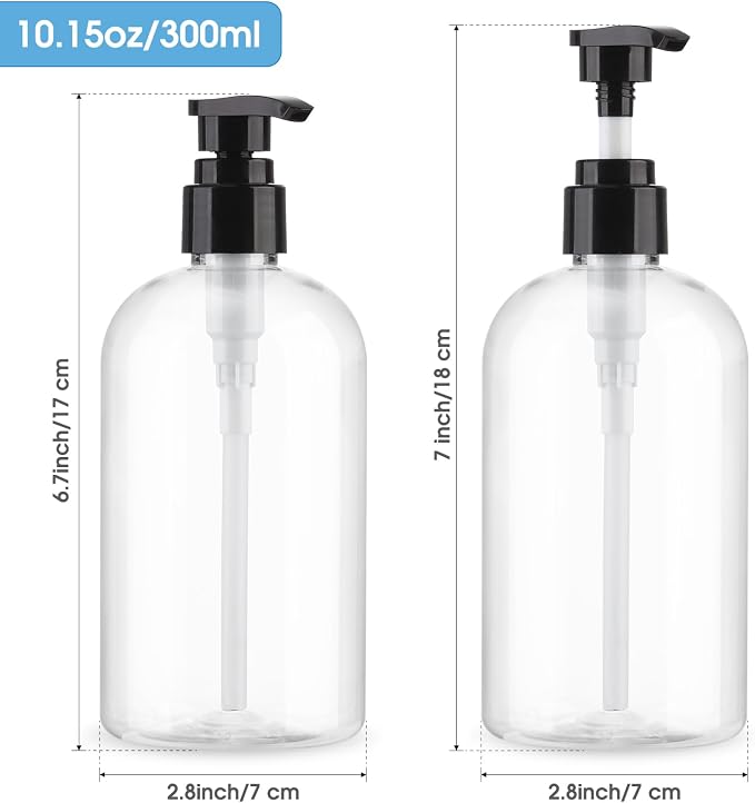 Empty Pump Bottles Dispenser 2 Pack 300ml/10.15oz. Clear Plastic Pump Bottle - Image 2