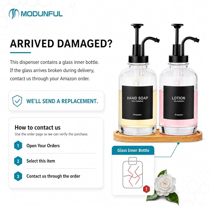 Glass Soap Dispenser Set 2, Silicone Funnel, Refillable Kitchen Soap Dispenser - Image 8