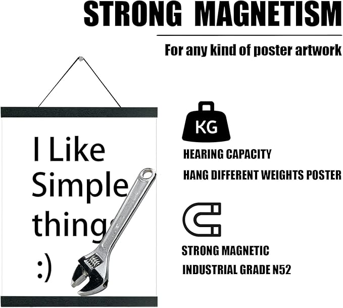 3 Pack Magnetic Poster Hanger Frame 20 Inch Black,20x24 20x30 20x28 Poster Frame Wood Magnet Frames Hangers for Photos Pictures Prints Maps Scrolls Canvas Artwork Diamond Art Painting,