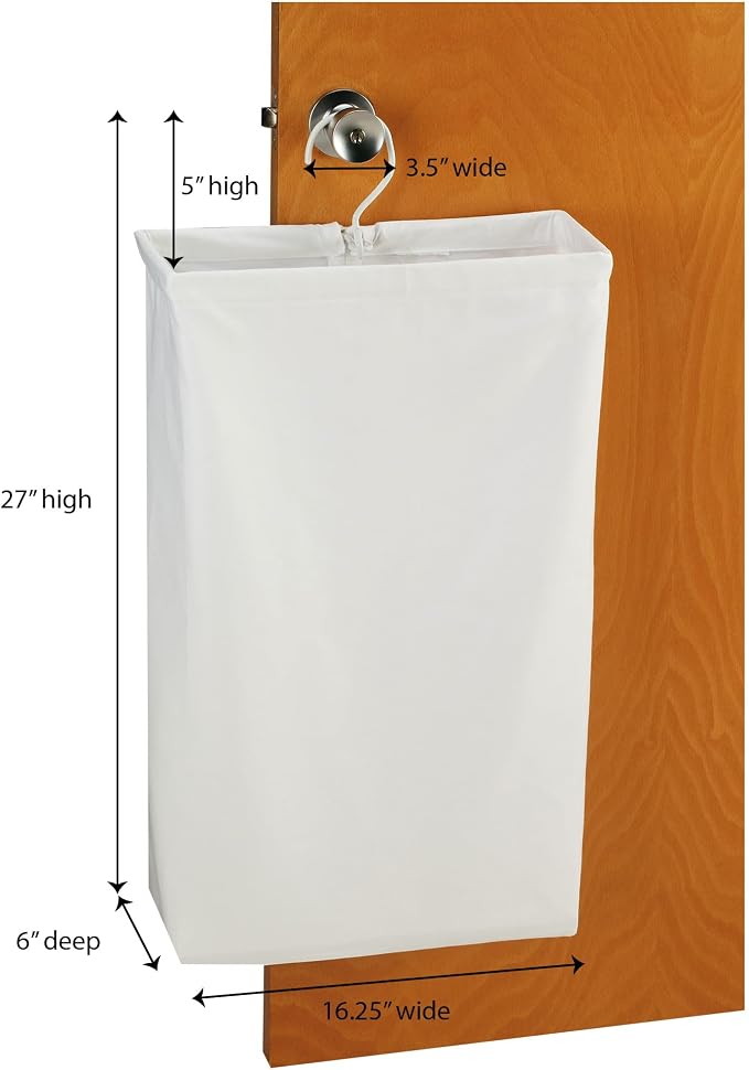 Household Essentials 148 Hanging Cotton Canvas Laundry Hamper Bag | White - Image 2