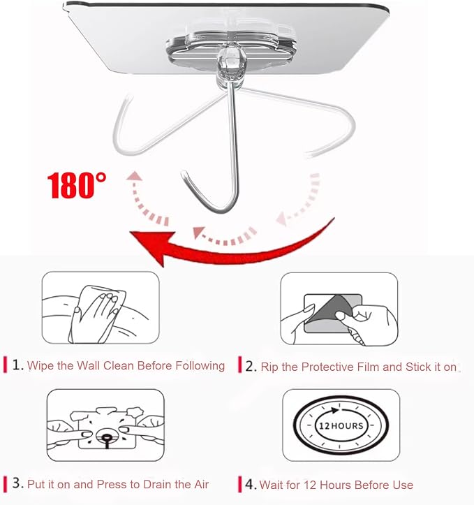 DDMY Adhesive Wall Hooks Clear 50lb Heavy Duty Hanging Sticky-10 Pack | Heavy - Image 7