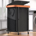 Laundry Hamper with Wheels, 150L Leather Patchwork Clothes Hamper Black by Unlockyourhomestoragelife