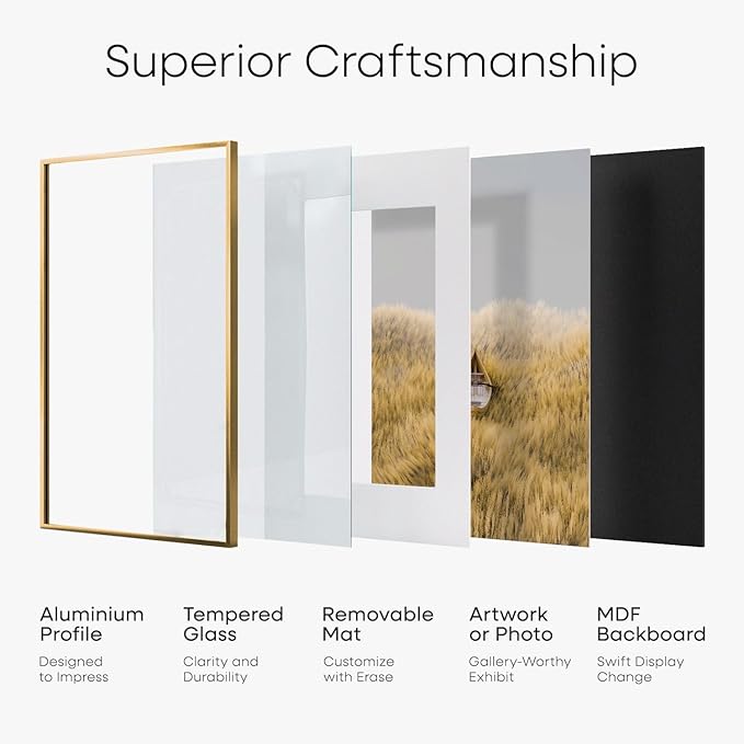 Homeforia 13x19 Picture Frame Bronze, High End Metal 13x19 Brass Poster Frames with Mat 11x17 for Photo, 13 x 19 Frame Matted to 11 by 17 Print, 19x13 Hanging Frame, Tempered Glass, Wall Kit, Set of 1