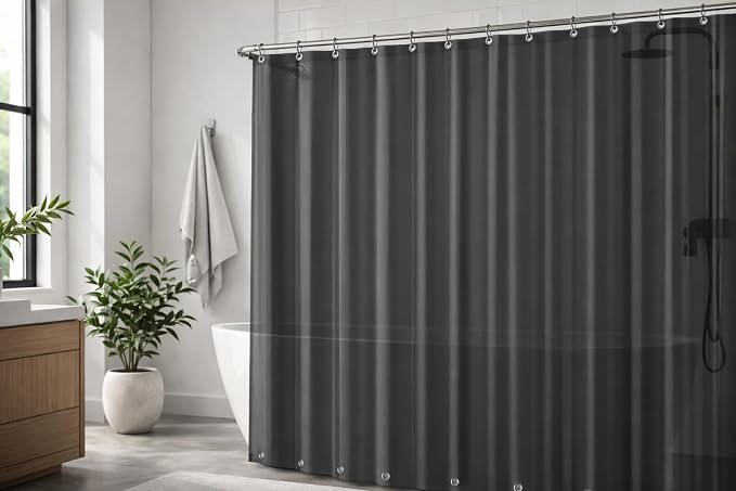EHZNZIE Dark Grey Shower Curtain Liner 72x72, PEVA Waterproof Bath Curtain - Image 7