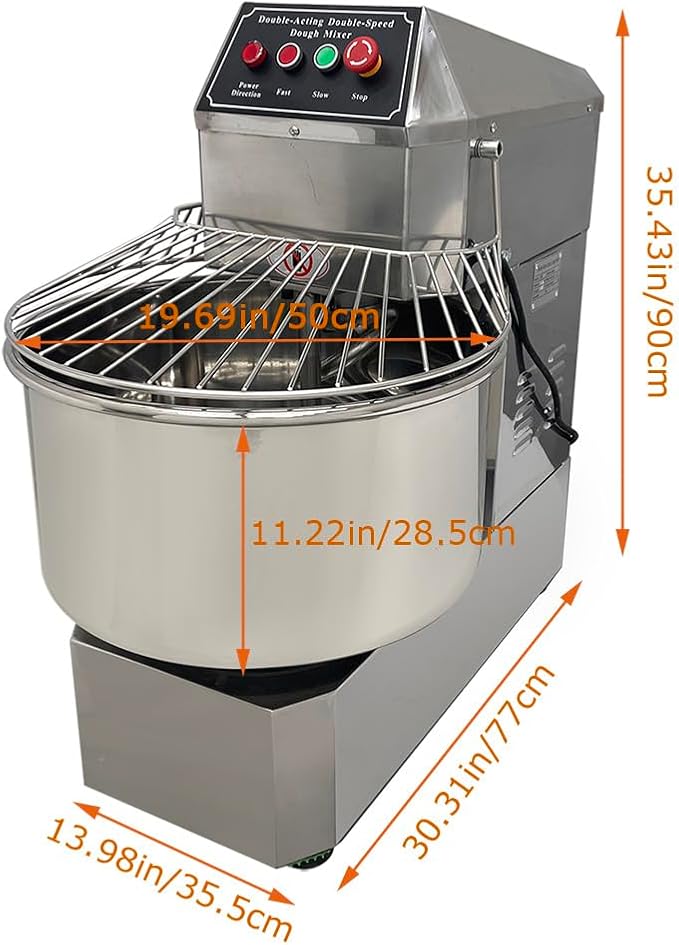 Commercial Dough Mixer 50QT, 2200W 110V Dual Speed Dual Action, Stainless Steel Spiral Stand Mixer for Pizza Dough, Bakeries, Restaurants & Schools