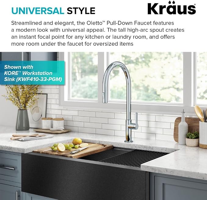 KRAUS Oletto High-Arc Single Handle Pull-Down Kitchen Faucet in Chrome - Image 5