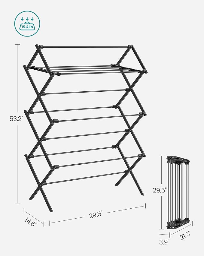 SONGMICS Foldable Clothes Drying Rack, Laundry Drying Rack, Clothes Airer - Image 6