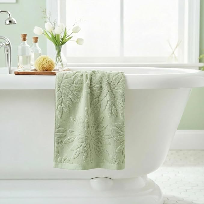 Artoid Mode 1 Pc Light Green 3D Dahlia Floral Jacquard Hand Towels - Image 4