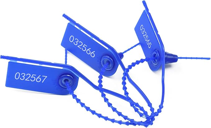 100 PCS Plastic Tamper Seals Pull Tight Security Seals Tags Breakaway Seals Numbered Zip Ties Disposable Self-Locking Ties for Fire Extinguisher, Tear Off Type, 210mm Length