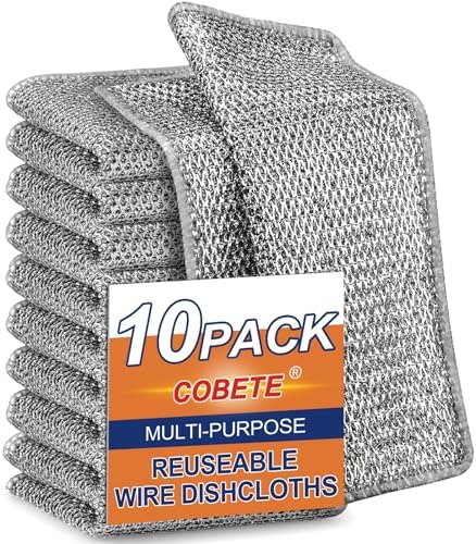 COBETE Non Scratch Wire Dishcloth, Double-Layer Wire Dishwashing Rags by COBETE