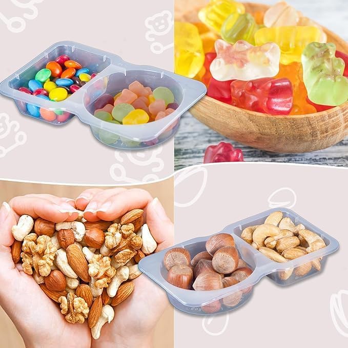 EWUVP 130ml Reusable Snack Containers, 20PCS Double Compartment Dipping Containers with Lid, Snack Pack Containers for Refrigeration, Portion Control, Outdoor Takeaway Sauce Dip Case Disposable Box