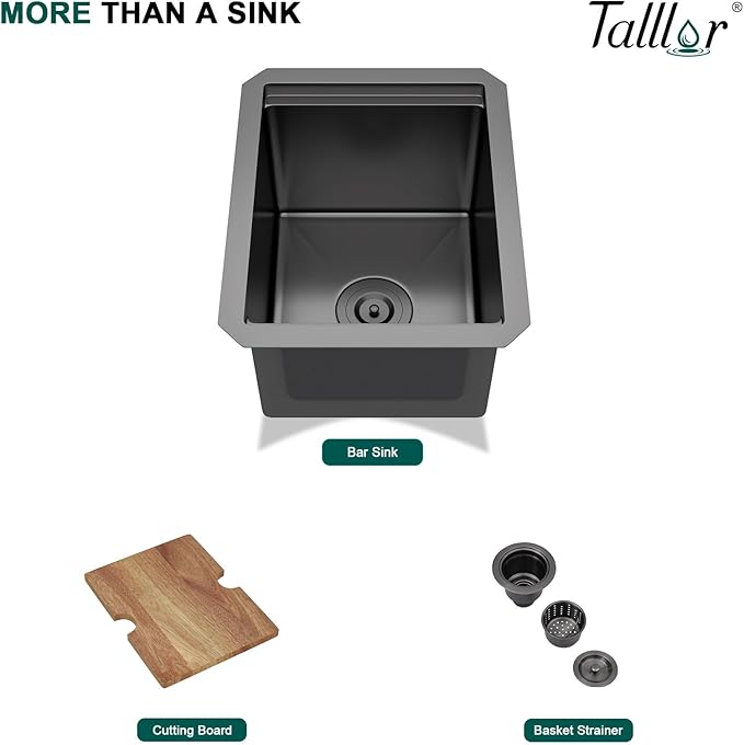 Undermount Bar Sink - 12 Inch Workstation Gunmetal Black Bar Sink Stainless Steel 16 Gauge Single Bowl Under Counter Small Wet Prep Sinks with Cutting Board #TLU-0016