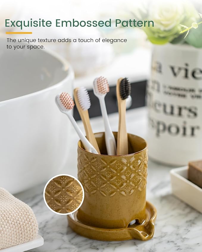 Zoeeker Toothbrush Holder with Drainage, Ceramic Toothbrush Holders Set | - Image 5
