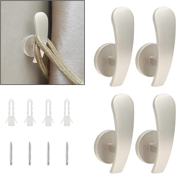 Curtain Tieback Hooks, 4 Pack | Wall Mounted, Decorative, Includes Screws by Rierdge