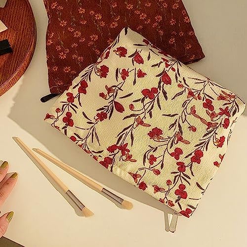 Floral Makeup Bags for Women, Corduroy Cosmetic Pouch Large Purse - Image 2