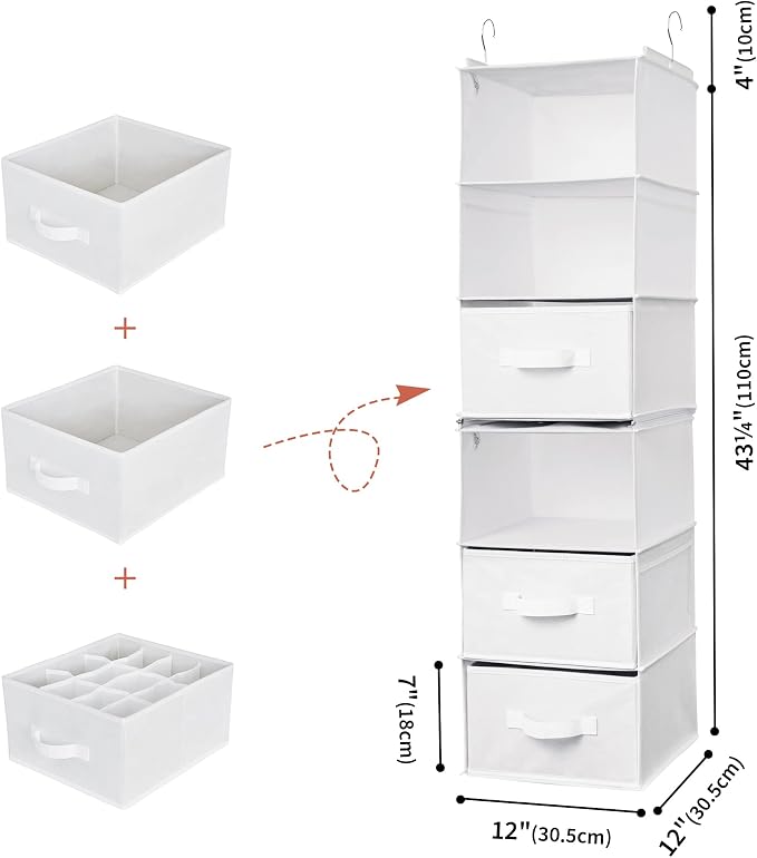 GRANNY SAYS Hanging Closet Organizer, 5 Drawers, 6 Shelves, 4 Pockets | Hanging - Image 3