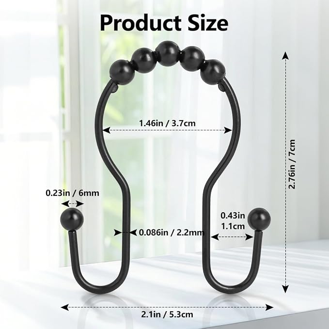 Resze 12PCS Shower Curtain Hooks, Sturdy Metal Shower Curtain Rings | Glide - Image 2