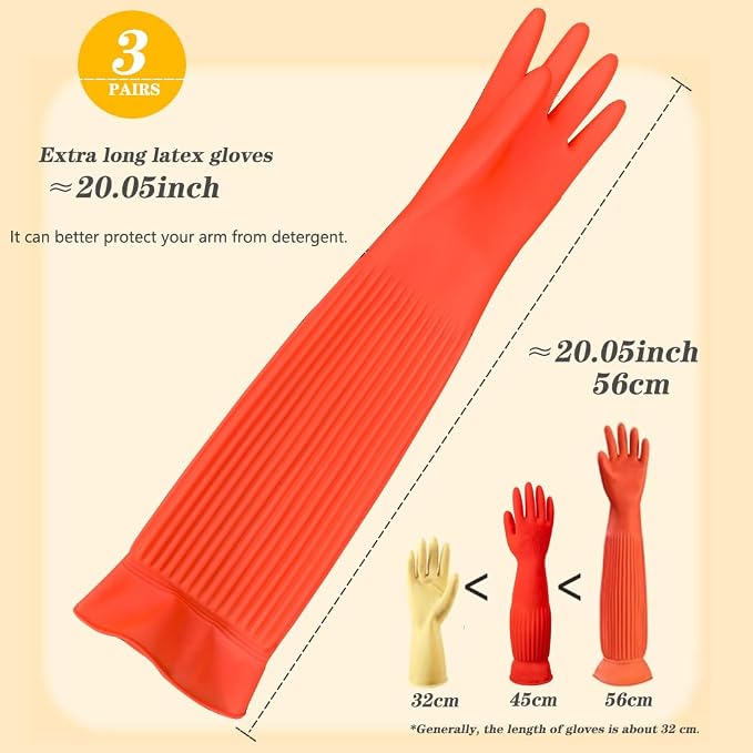 3 Pairs Household Extra Long Kitchen Gloves - Image 3