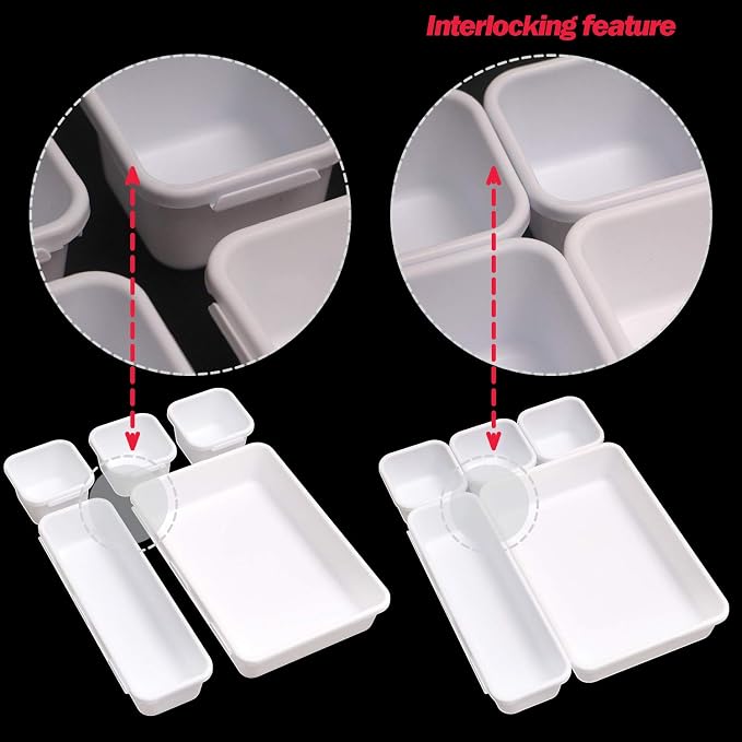 Set of 22 Interlocking Desk Drawer Organizer Tray Dividers Plastic Shallow - Image 5