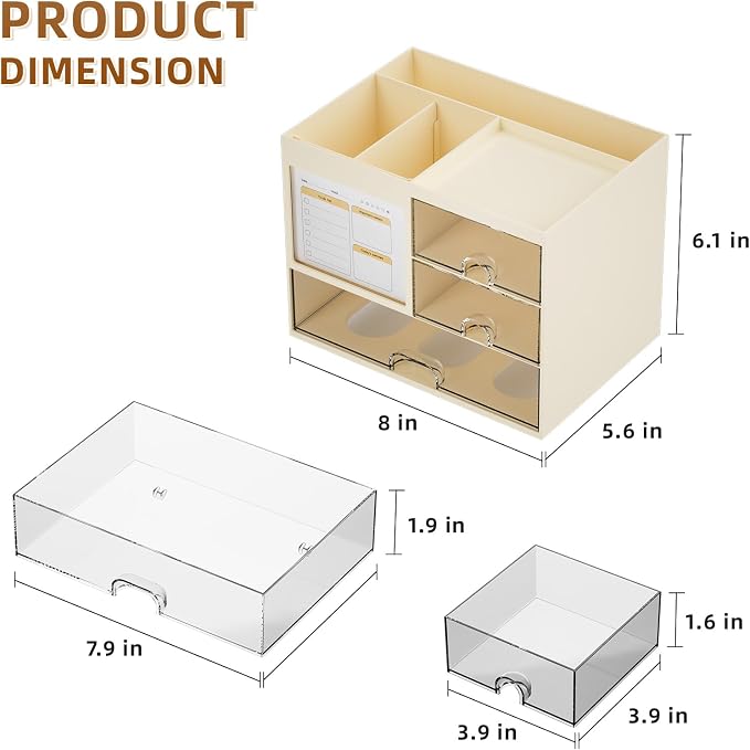 Marbrasse Desk Organizer with 3 Drawer, Desktop Organizer Storage - Image 3
