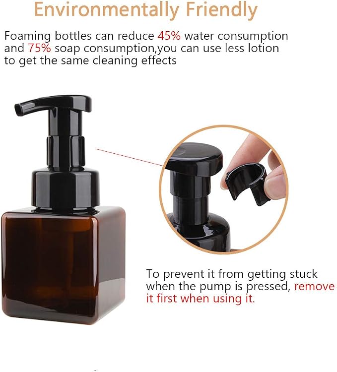 Foaming Soap Dispenser, 9oz Plastic Refillable Pump Bottle, 2 Pack, Amber | - Image 2