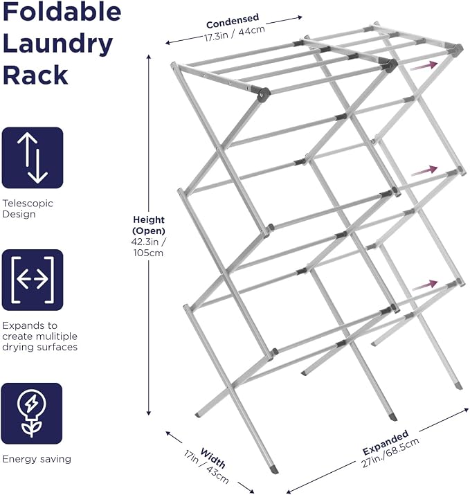 BLACK+DECKER 3 Tier Expandable Collapsing Foldable Laundry Rack - Image 2