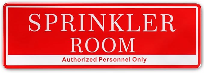 Sprinkler Room Sign – Acrylic Red & White Door Sign with Rounded Corners, Durable Fire Safety & Plumbing Signage for Buildings, Construction Sites, Fire Dept Use | 9x3 Inch | Self-Stick |