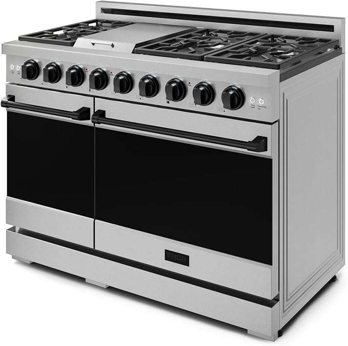 Gordon Ramsay by THOR Kitchen 48 Inch Professional Liquid Propane Range with Tilt Panel Touch Control in Stainless Steel/Black