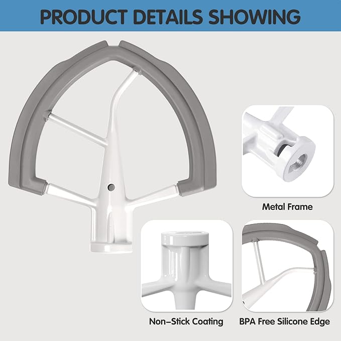 6 Quart Flex Edge Beater for Kitchenaid Bowl-Lift Stand Mixers, Kitchenaid Paddle Attachment with Both-Sides Flexible Silicone Edges Bowl Scraper, And Mixer Slider Mat for Kitchenaid 6 Qt Mixer