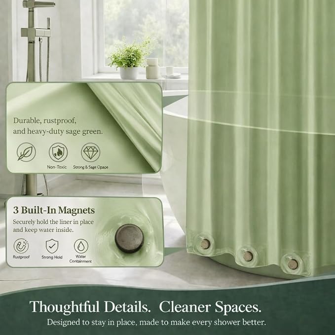 EHZNZIE Sage Shower Curtain Liner 72x72, PEVA Waterproof Bath Curtain, No - Image 4