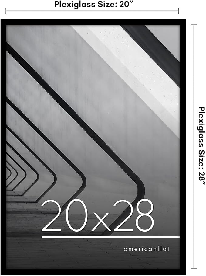 Americanflat 20x28 Picture Frame with Polished Plexiglass - Streamline Collection - Thin Border Picture Frame for Wall Display - Hanging Hardware Included - Black