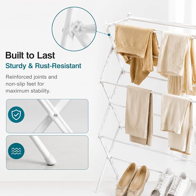 Drying Racks 3 Tier Expandable Clothes Airer Collapsible Clothes Drying Rack - Image 5