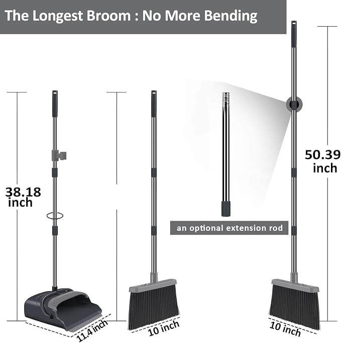 Broom and Dustpan Set for Home, Indoor&Outdoor Sweeping, Stand Up Broom and - Image 2