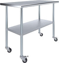 AmGood 48" Long x 24" Deep Stainless Steel Table with Casters