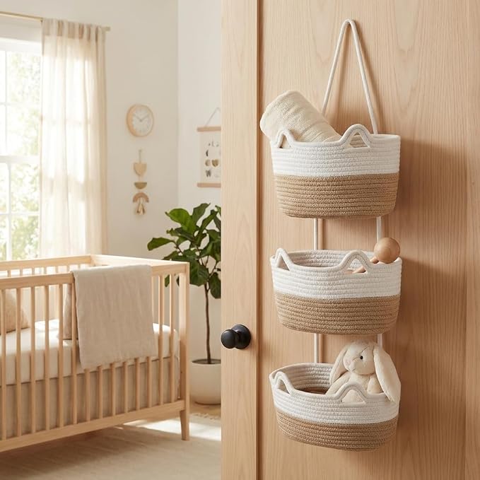 Hanging Basket, Woven 3 Tier Over Door Basket - Image 7