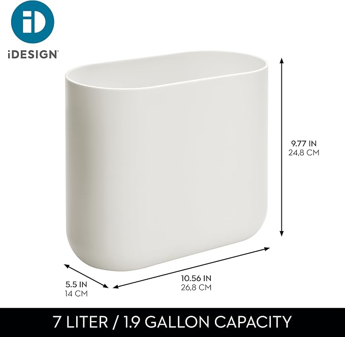 iDesign Small Slim Plastic Bathroom Trash Can, Coconut White - Image 4