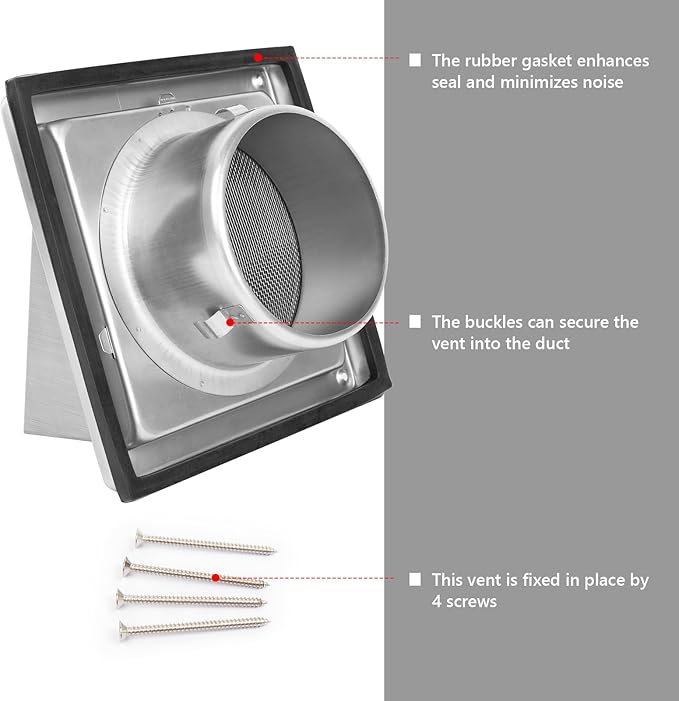 5 Inch Dryer Vent Cover Outside Stainless Steel Wall Vent with Removable Cover and Insect Screen Mesh