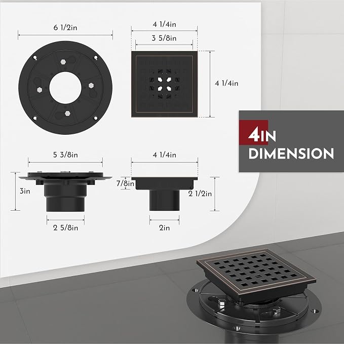 4 Inch Square Shower Floor Drain - Image 2