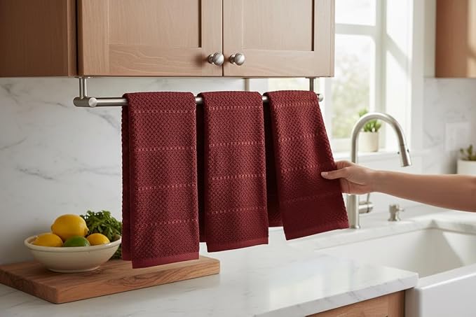 Dark Red Brick Kitchen Hand Dish Towels, 100% Cotton - Image 7