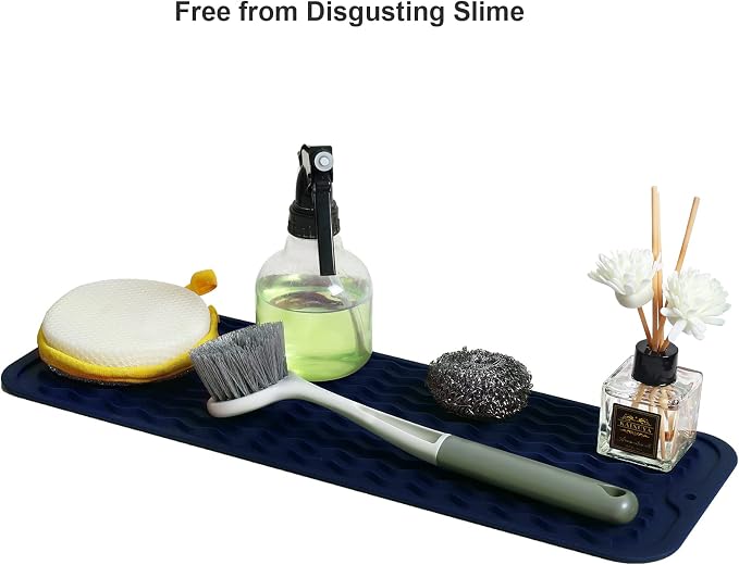 ZLR Small Dish Drying Mat for Kitchen Counter, Midnight Blue | Narrow Silicone - Image 8