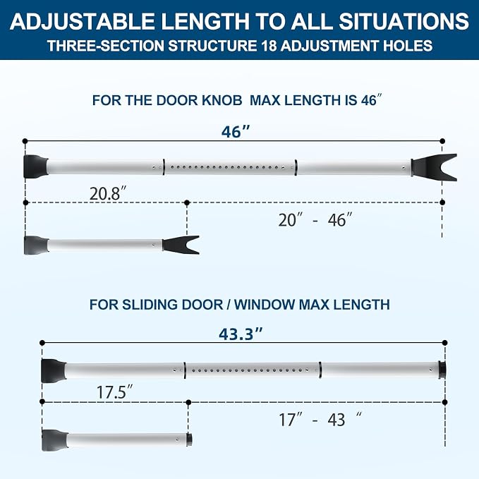 Rerishom 2 Pack Door Security Bar, Heavy Duty Patio Door Lock, Adjustable Home - Image 3