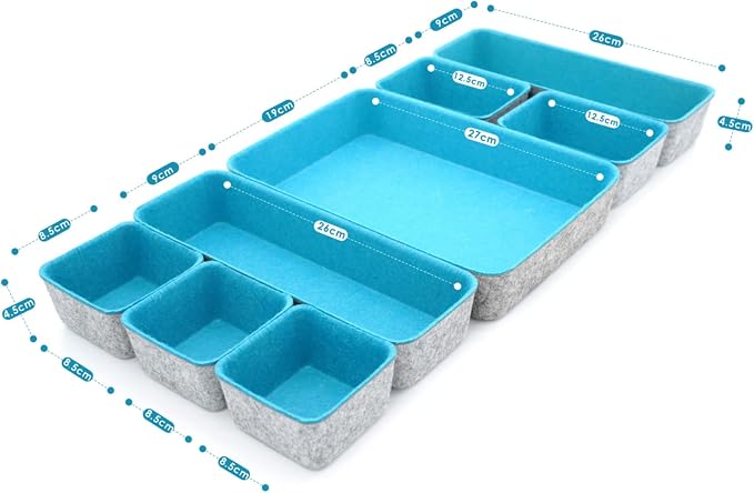 Minimalist Felt Desk Drawer Organizer 8pc Turquoise Storage Bins | Sustainable - Image 2