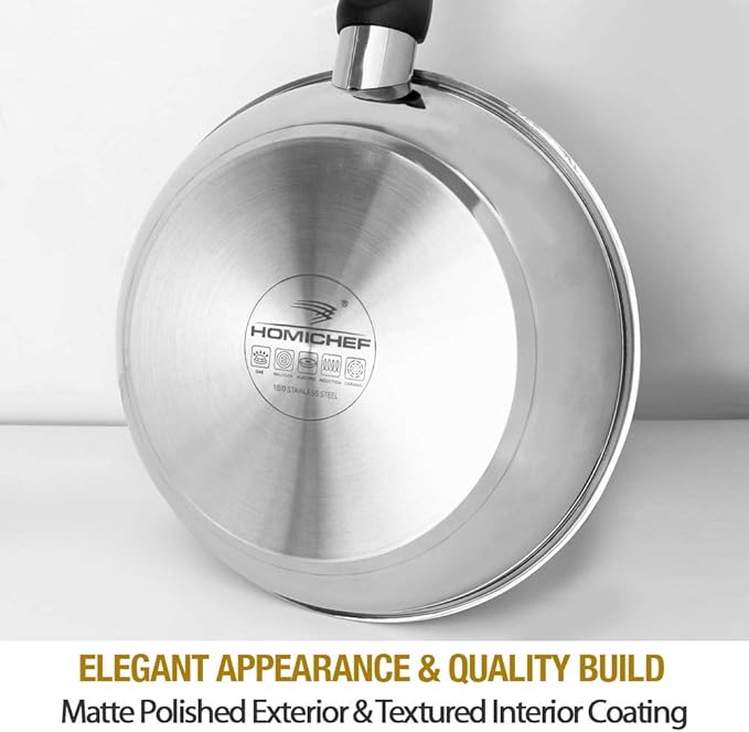 HOMICHEF Nonstick Frying Pan Set of 2 (9.5 & 11 Inch) with Glass Lids - Skillet & Omelet Pan Cookware Set, Nickel Free Stainless Steel, Induction Compatible