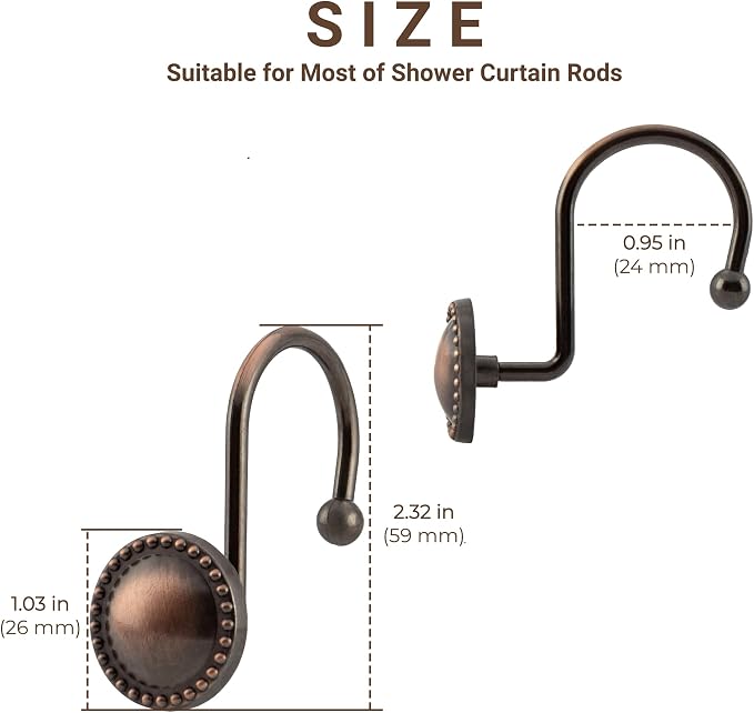 Shower Curtain Hooks, Rust-Resistant Decorative Rings, Bronze | Heavy-Duty - Image 2