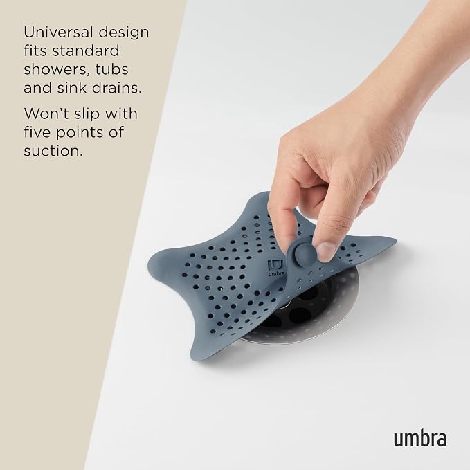 Umbra Starfish Hair Catcher, Suction Cup Drain Cover, Slate Blue | Silicone - Image 5